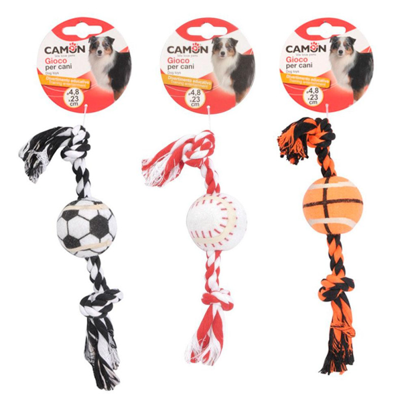 Іграшка для собак CAMON канат грейфер із спортивними м'ячами( баскетбольний/бейсбольний/футбольний), 4,3 см / 23 см