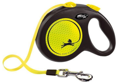 Повідець рулетка Flexi New Neon S, для собак вагою до 15 кг, стрічка 5 метрів, колір жовтий