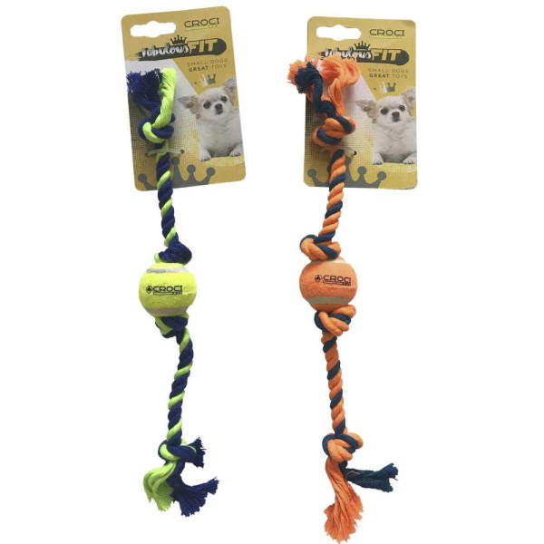 Іграшка для дрібних собак CROCI міні тенісний м'яч на канаті, зелений, 16 см