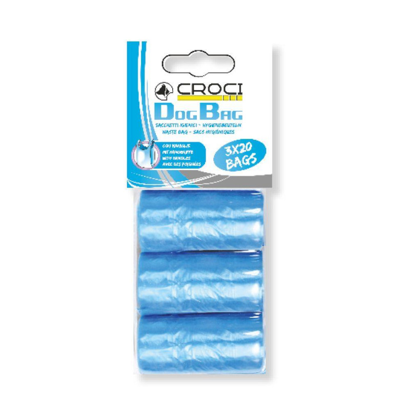 Пакети для собачих фекалій CROCI з ручками, блакитні