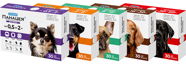 Таблетки Superium Суперіум Панацея від глистів, бліх і кліщів для собак вагою від 0,5 до 2 кг, 1 таблетка (9145)