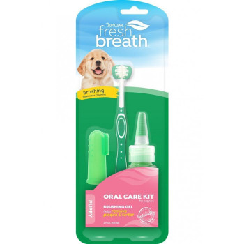 Набір Свіже Дихання TropiClean Fresh Breath Oral Care Kit for Puppy для цуценят, гель 59 мл + 2 зубні щітки (002005)