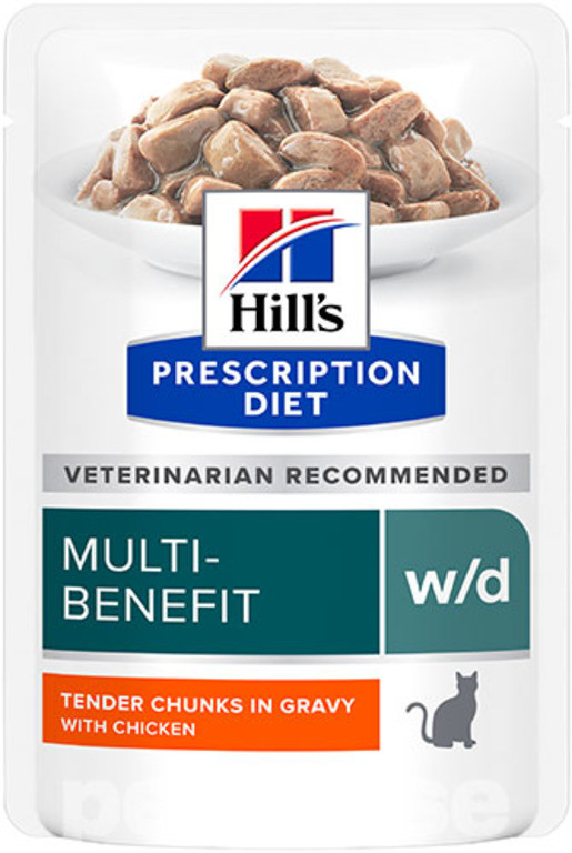 Hill's PD Feline W/D Chicken Pouches вологий корм з куркою при зайвій вазі, діабеті, колітах, запорах у кішок, 12 паучів по 85 гр