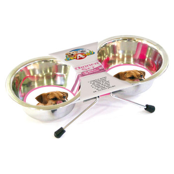 Дві миски Croci Dinner Set об'єм 2,84 л, діаметр 25 см з нержавіючої сталі з підставкою для великих собак (C6059196)