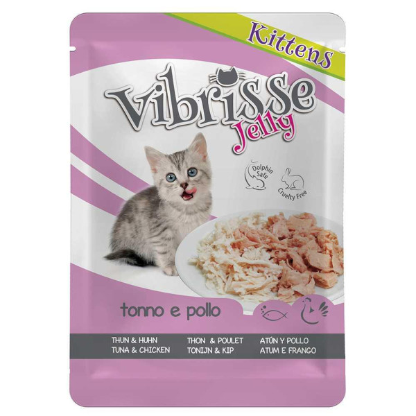 Пауч для кошенят "Пухнастики" VIBRISSE JELLY, тунець/курка в желе, 70г