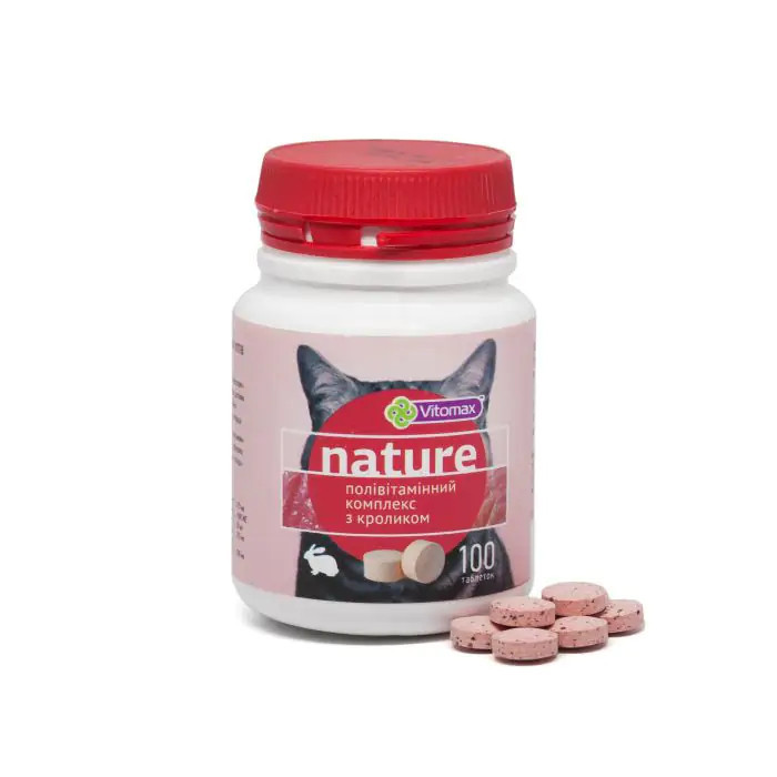 Вітомакс Vitomax Nature полівітамінний комплекс таблеток зі смаком кролика для котів, 100 таблеток