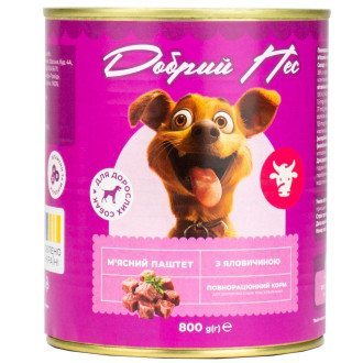 Корм Добрий Пес, для дорослих собак паштет з яловичиною, 800 гр. ж/б