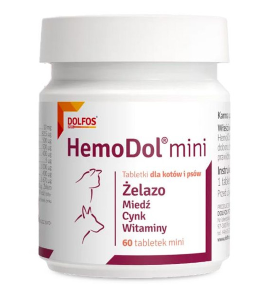 Гемодол Міні Dolfos Hemodol Mini нормалізує фізіологічний баланс крові у дрібних собак, 60 таблеток міні Гемодол Міні Dolfos Hemodol Mini нормалізує фізіологічний баланс крові у дрібних собак, 60 таблеток міні