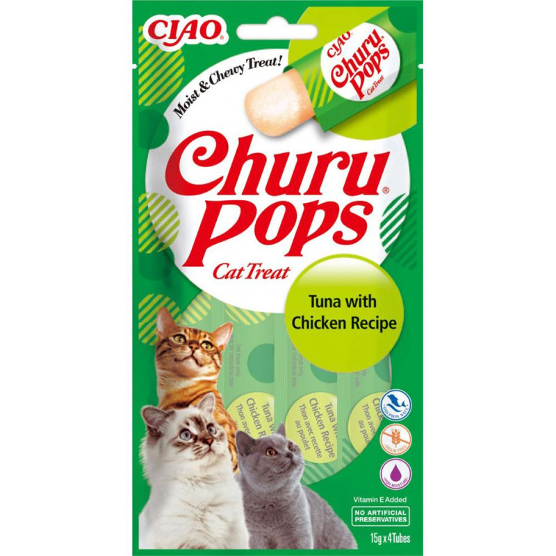 Ласощі INABA "Churu Pops" для котів, тунець з куркою 4*15 гр