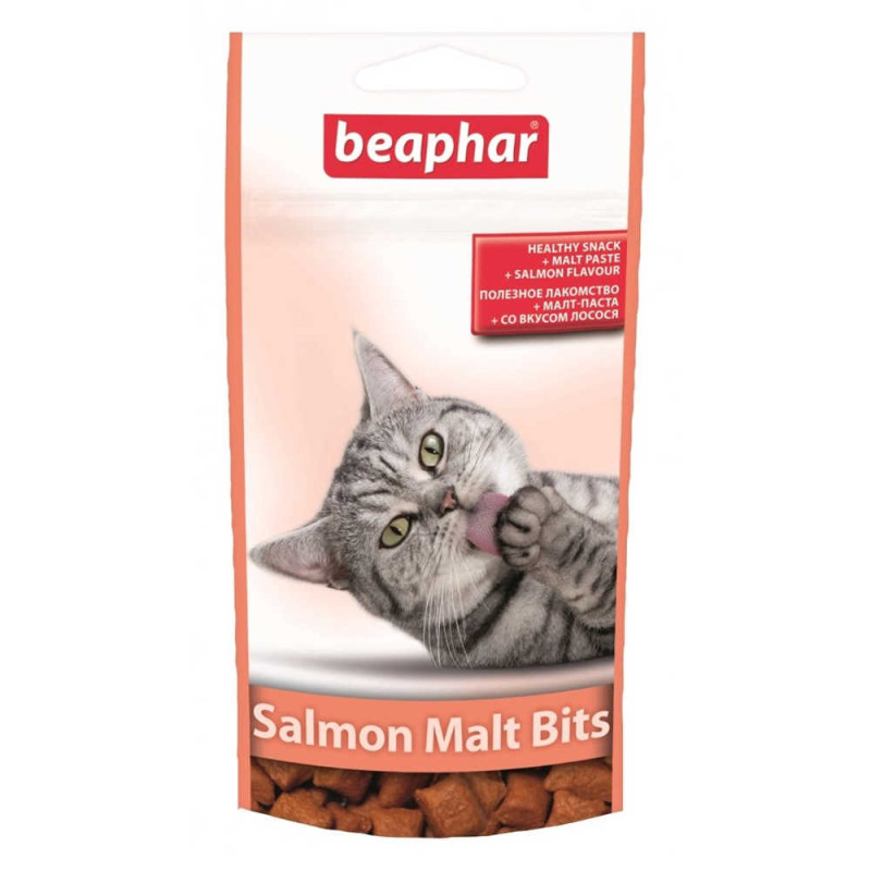 Малт Бітс Beaphar Salmon Malt Bits ласощі з лососем для виведення шерсті зі шлунка кішок і кошенят, 35 гр (12621)