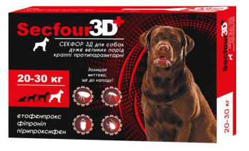 Краплі Secfour 3D для собак 3 мл, 20-30 кг 2 піп/уп.10шт (етофенпрокс/фіпроніл/пірипроксифен),захист від бліх і кліщів  4тиж.