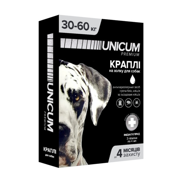 Краплі від бліх та кліщів на холку для собак Unicum premium 30-60 кг (імідаклоприд)/10
