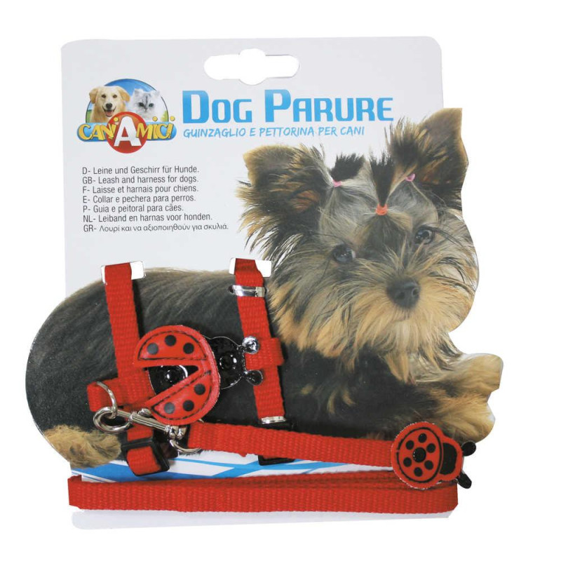 Набір CROCI шлея + поводок LADYBIRD, червоний, нейлон, 19-31х0,8см / 0,8х120см