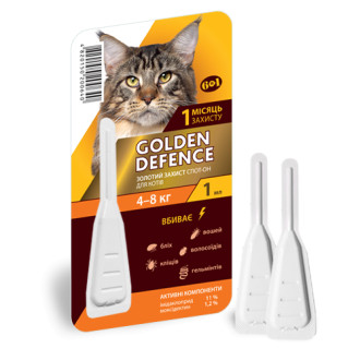 Золотий захист для кішок 4-8 кг Golden Defence краплі від бліх і кліщів, 1 піпетка