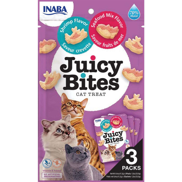 Ласощі INABA "Juicy Bites" для котів, соковиті снеки зі смаком креветок і морепродуктів 3*11,3 гр