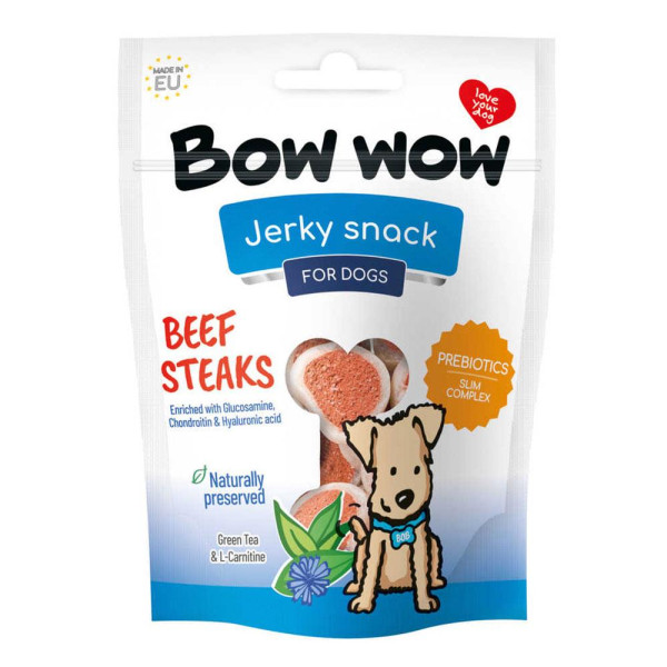 Ласощі  для собак "Bow wow" 80 гр, снеки з яловичини у вигляді стейків