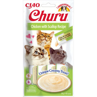 Ласощі INABA "Churu" для котів, вершковий мус в стіках, курка/ гребінець 4*14 гр