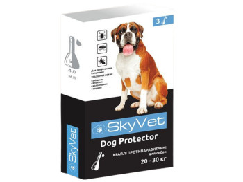 Скайвет SkyVet Dog Protector краплі від бліх та кліщів для собак вагою 20-30 кг, 3 піпетки. Дата виготовлення 10/2021. Термін придатності 3 роки.