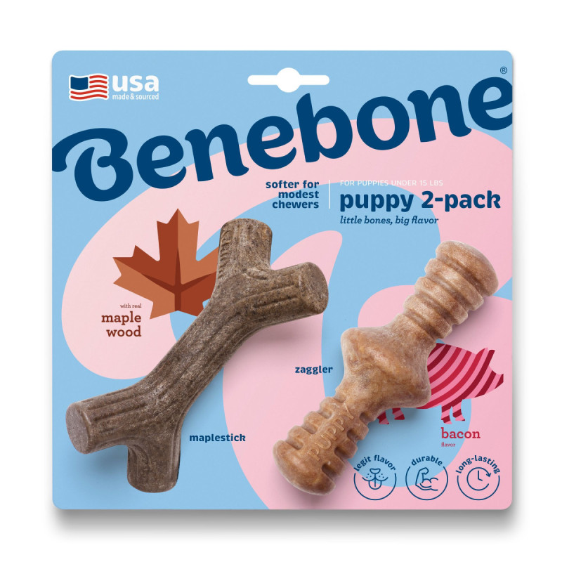 Набір із двох жувальних іграшок Benebone Puppy 2-Pack зі смаком бекону та кленового дерева для цуценят до 7 кг (650400)