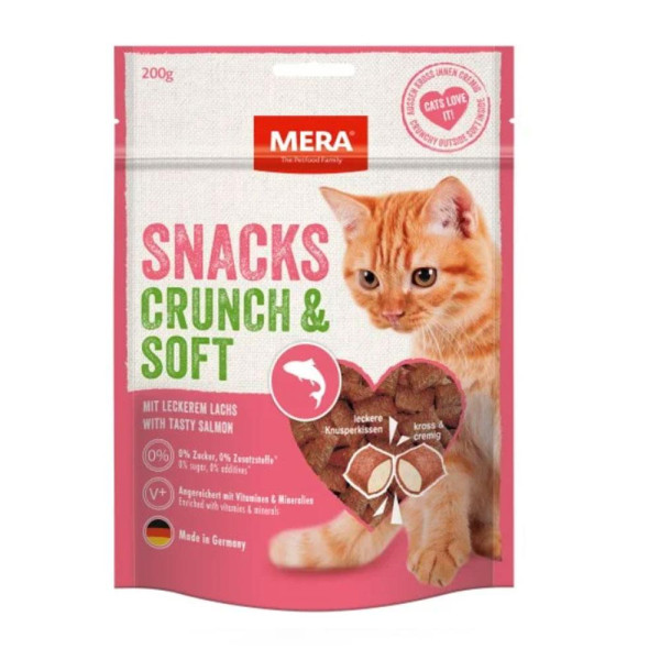 MERA SNACKS Crunch &amp; Soft Lachs снеки для котів із лососем,  200 гр