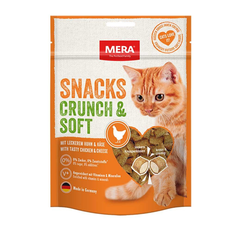 MERA SNACKS Crunch &amp; Soft Huhn&amp;Käse снеки для котів із куркою та сиром, 200 гр