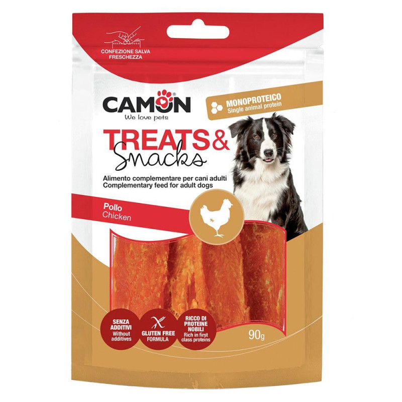 Ласощі для собак CAMON м'ясні в'ялене куряче м'ясо в хрусткій паніровці, 250 гр, 12 см