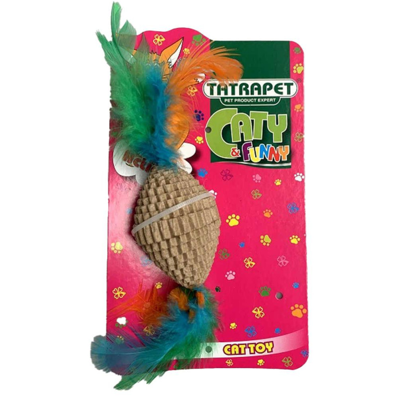 Іграшка для котів TETRAPET Caty funny, картонна іграшка з пір'ям, 15*3,8 см