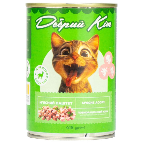 Корм Добрий Кіт, для дорослих котів паштет м'ясне асорті, 415 гр. ж/б