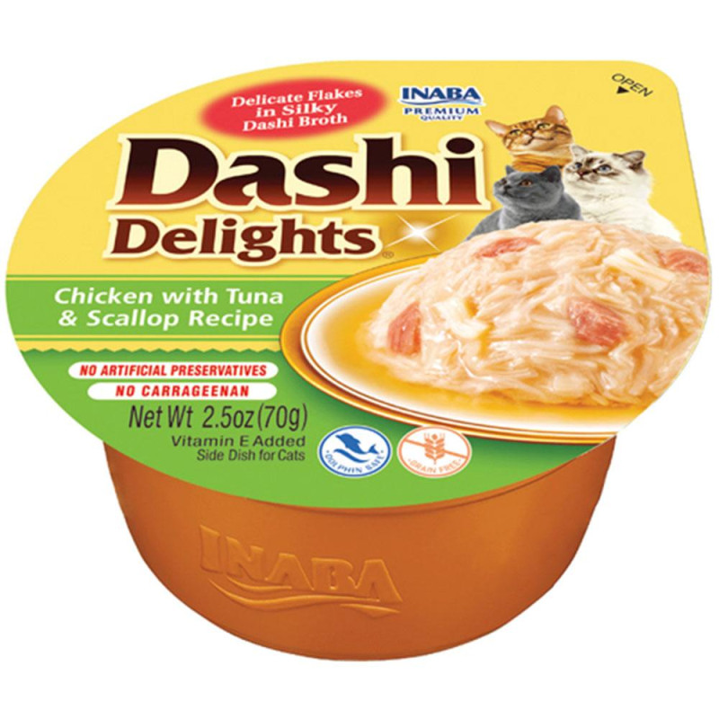 Ласощі INABA "DASHI Delights" для котів,  курка з тунцем та морським гребінцем, 70 гр