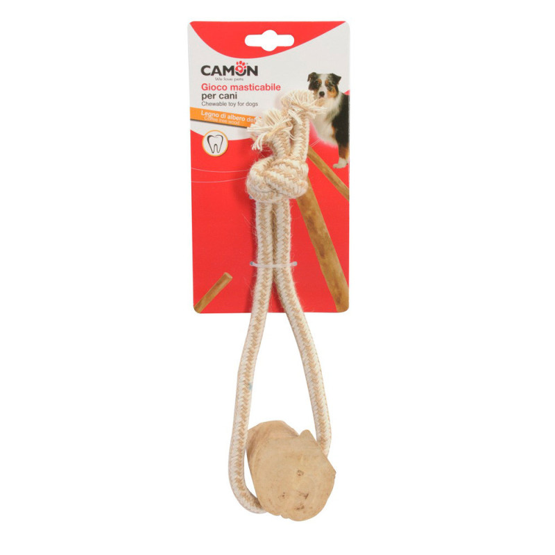 Іграшка для собак CAMON шматок з кавового дерева на мотузці, 28 см, d.5/7 см