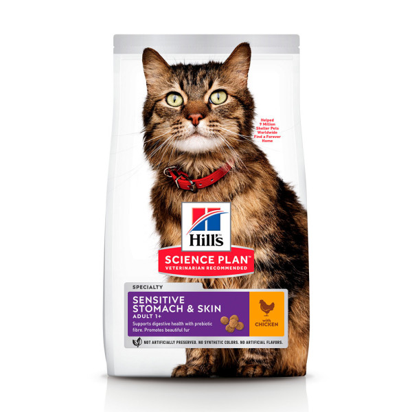 Хілс Hill's SP Feline Adult Sensitive Stomach &amp; Skin корм для кішок з чутливими травленням та шкірою, 300 гр (604074)