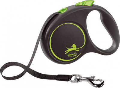 Повідець рулетка Flexi Black Design S, для собак вагою до 15 кг, стрічка 5 метрів, колір зелений