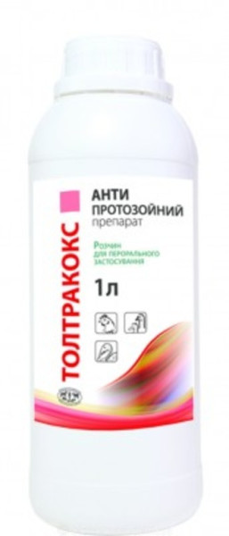 Толтракокс 2,5% пероральний для лікування кокцидіозу у бройлерів, курей, індиків, гусей, качок, 1 л
