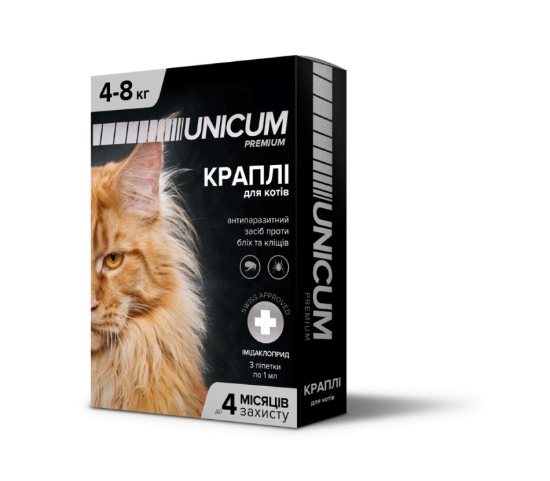 Краплі від бліх та кліщів на холку для котів Unicum premium 4-8 кг (імідаклоприд)/10