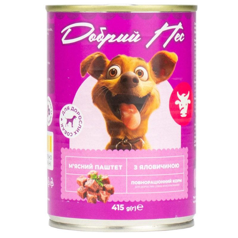 Корм Добрий Пес, для дорослих собак паштет з яловичиною, 415 гр. ж/б