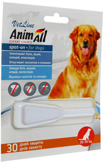Animall spot-on &quot;vetline&quot; Анімал краплі від бліх і кліщів для собак вагою 20 - 30 кг, 1 піпетка х 6 мл