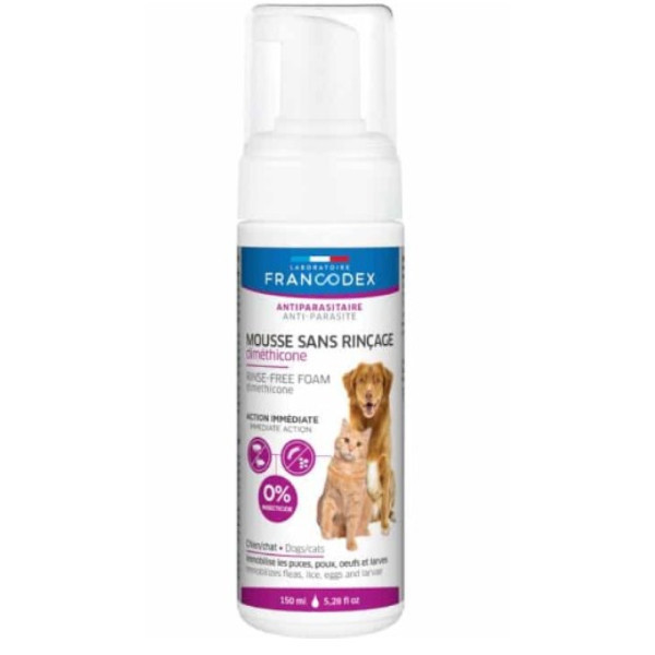 Піна Francodex Rinse-Free Dimethicone Foam For Dog &amp; Cat з диметиконом від бліх для котів і собак, 150 мл