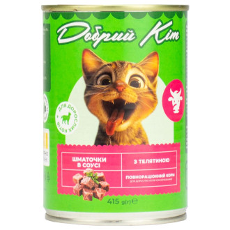 Корм Добрий Кіт, для дорослих котів шматочки з телятиною в соусі, 415 гр. ж/б