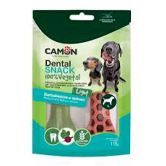 Ласощі для собак CAMON Dental Snak Mix, кісточки з солодкої картоплі зі смаком буряка, шпінату, 115 гр, L, 12,5 см