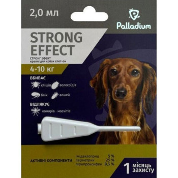 Стронг Ефект Palladium Strong Effect краплі від бліх та кліщів для собак вагою 4 - 10 кг, 1 піпетка