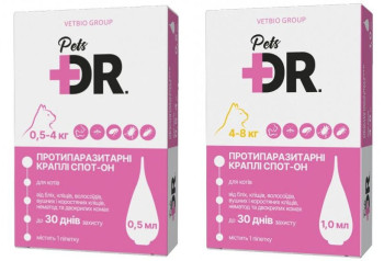 Краплі Dr.Pets Доктор Петс від бліх, кліщів та глистів для кішок