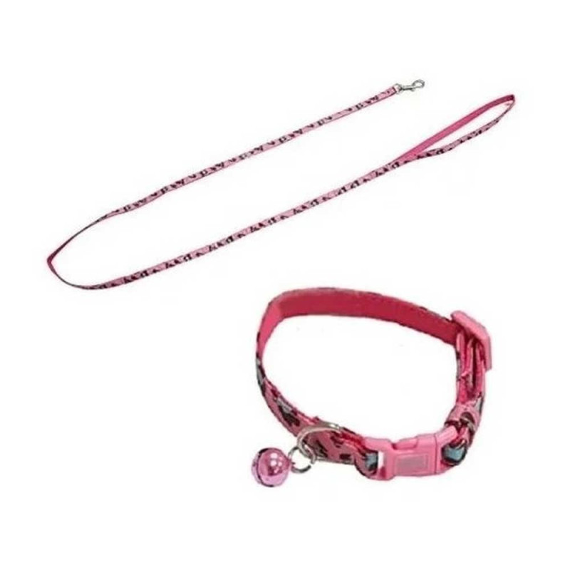 Набір нашийник + поводок CROCI MINI JUNGLE, з дзвіночком, рожевий, нейлон, 16-24х0,8см / 0,8х120см